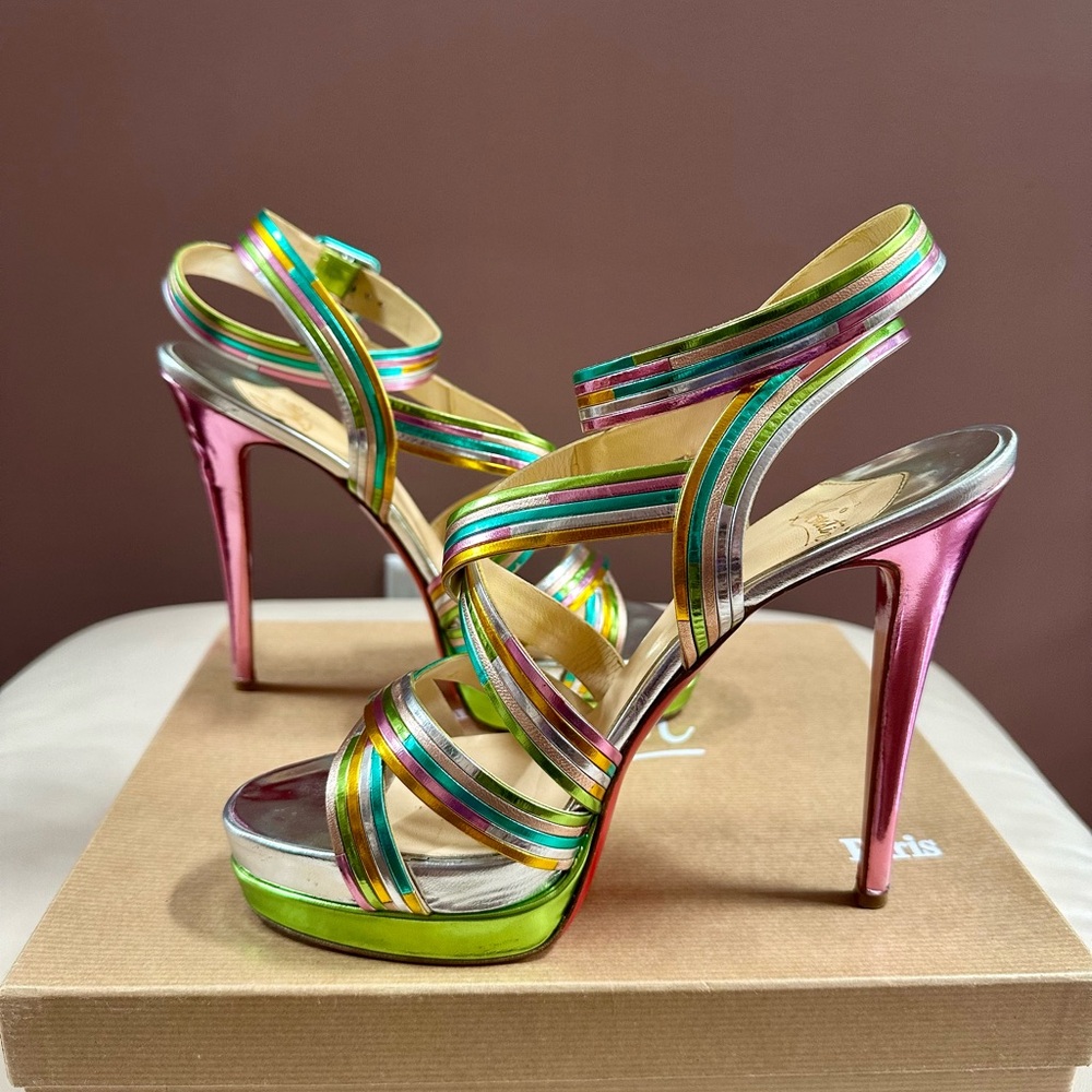 Christian Louboutin Meteorita 140 Nappa Laminato Multicolor Metallic Sandals.